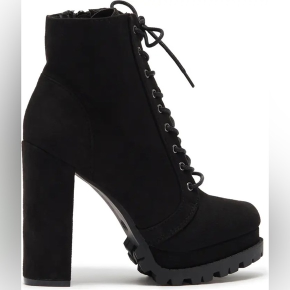 NWT! Wild Diva Lounge Black Combat Platform Heeled Bootie - Picture 3 of 6